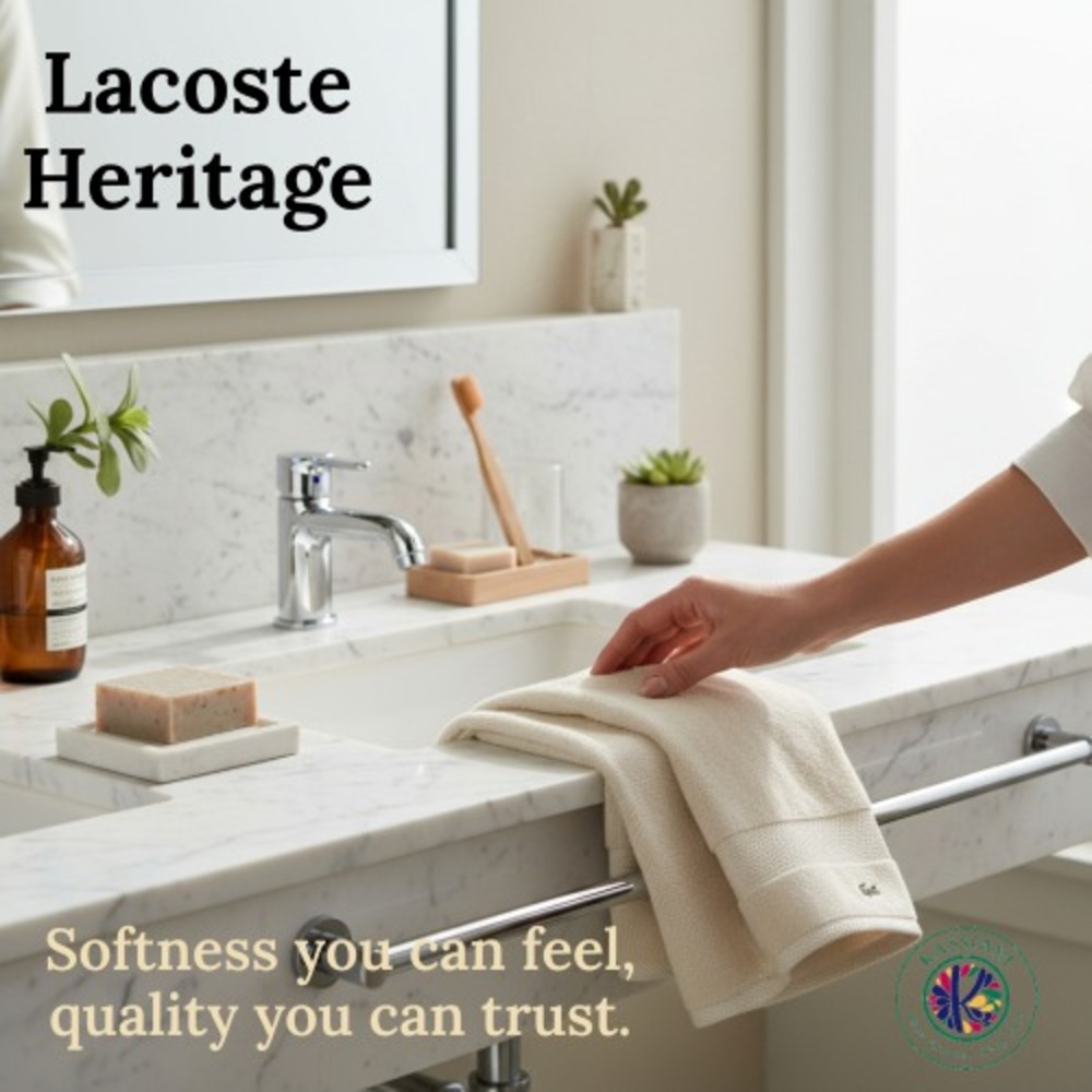 Lacoste Home Supima Cotton Hand Towels,‎ Heritage Chalk, Luxury Set of 2
